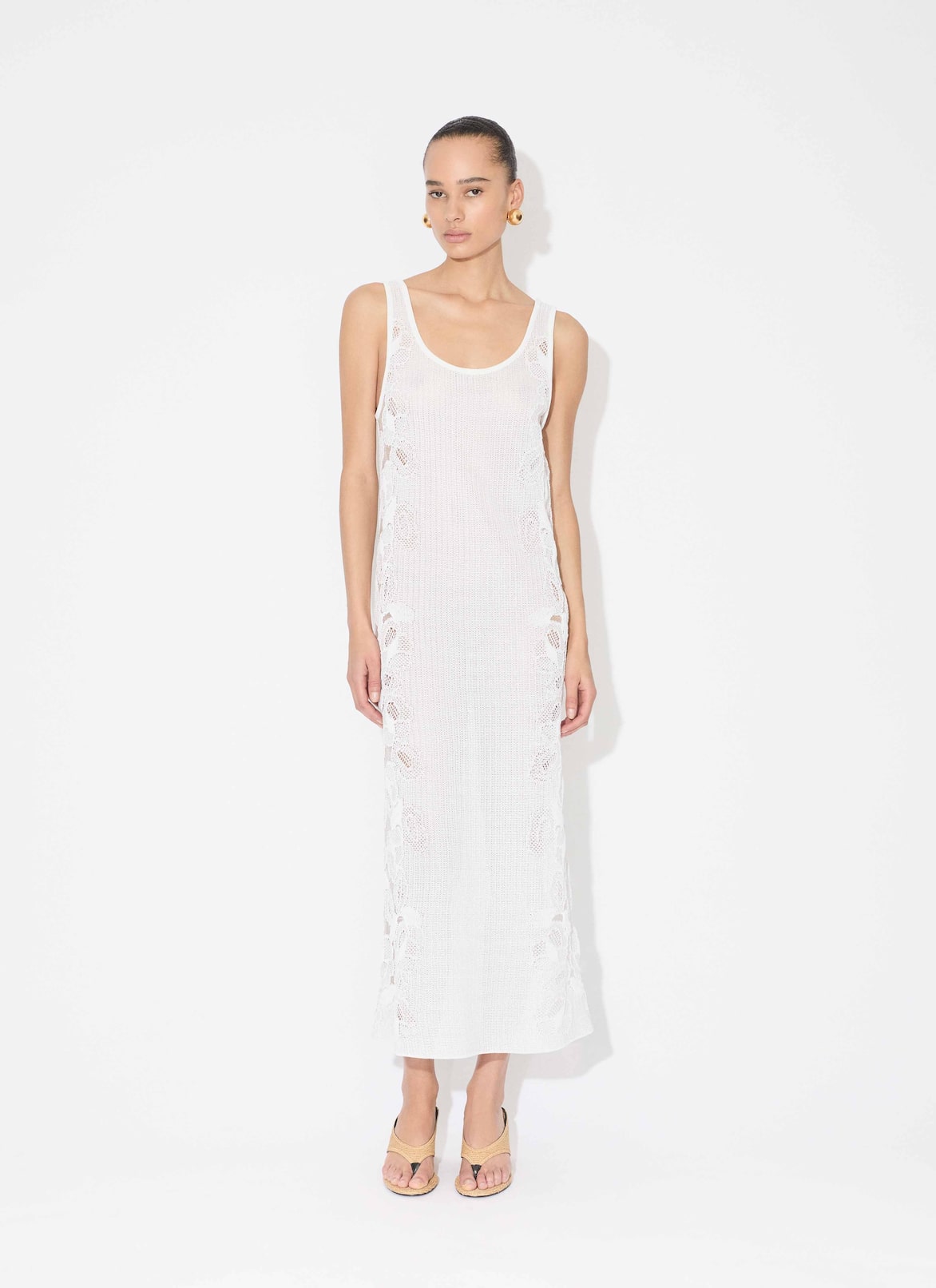 GUIPURE LACE FLOWER DRESS ALAÏA WHITE GUIPURE LACE FLOWER DRESS